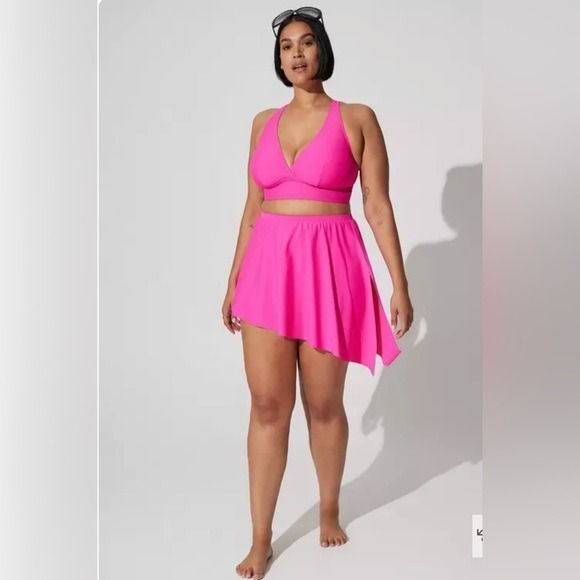 Torrid High Rise Mid Length Side Tie Swim Skirt With Brief Pink Glo 1x NWT - Picture 12 of 12